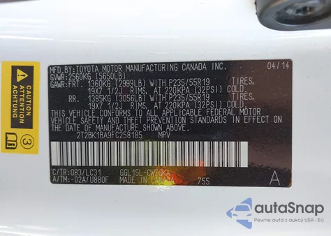 2015 Lexus Rx 350 F Sport из США, поврежденный, VIN 2T2BK1BA9FC258185